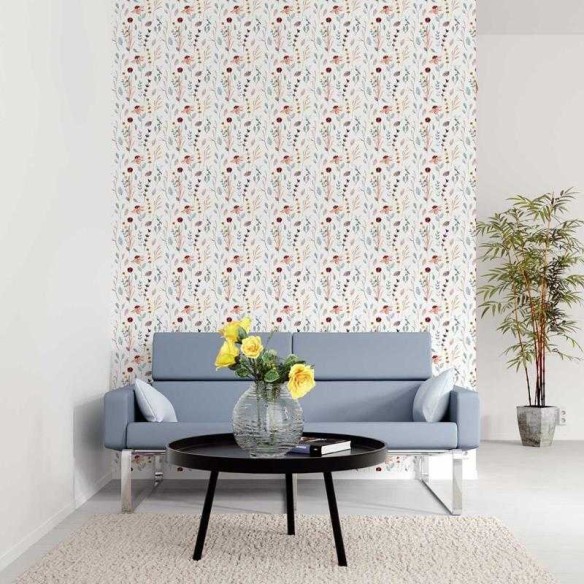 Papel de Parede Adesivo Flores e Folhas Aquarela Rosê N05068