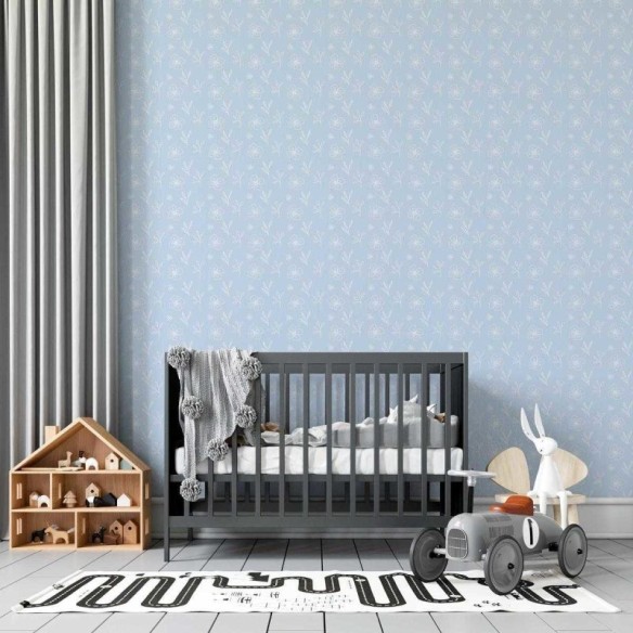 Papel de Parede Adesivo Flores e Folhas Azul N05277