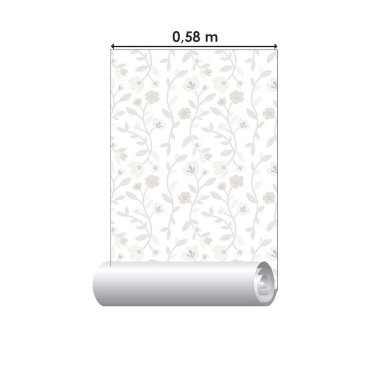 Papel de Parede Adesivo Flores e Folhas Bege...