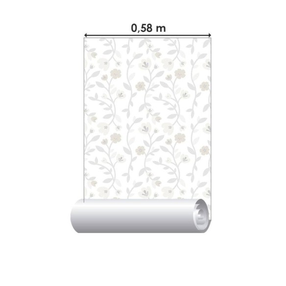 Papel de Parede Adesivo Flores e Folhas Bege Abstrato N09054
