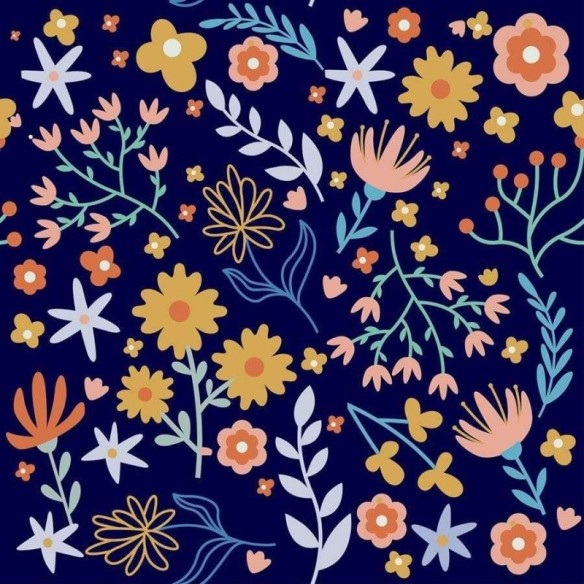 Papel de Parede Adesivo Flores e Folhas Fundo Escuro N06105