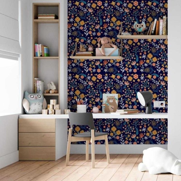 Papel de Parede Adesivo Flores e Folhas Fundo...
