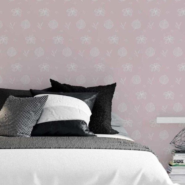 Papel de Parede Adesivo Flores e Folhas Rosa...