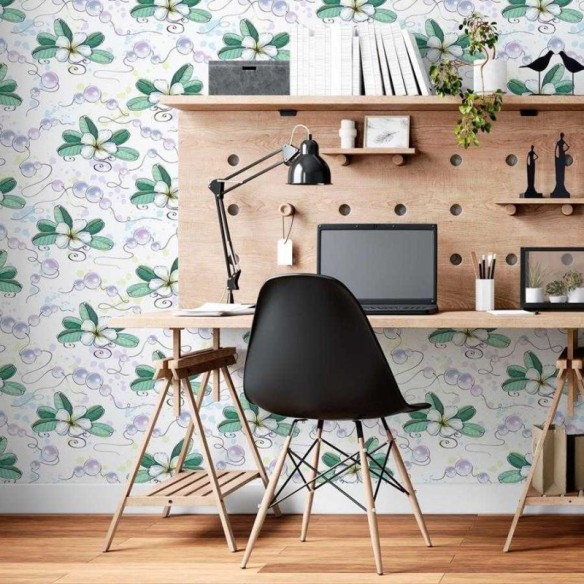 Papel de Parede Adesivo Flores e Pérolas em Aquarela N06275