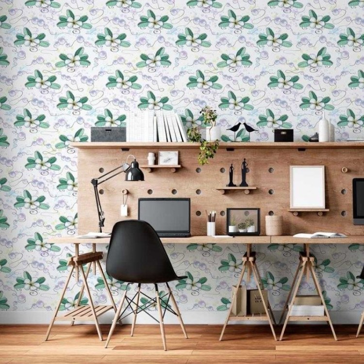 Papel de Parede Adesivo Flores e Pérolas em...