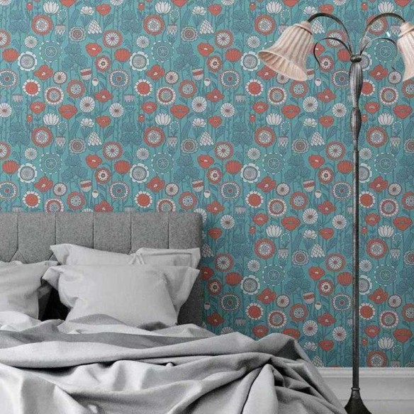 Papel de Parede Adesivo Flores em Linha Azul N05126