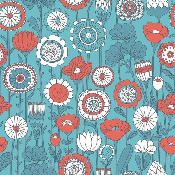 Papel de Parede Adesivo Flores em Linha Azul N05126
