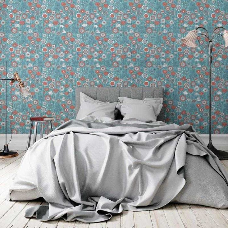 Papel de Parede Adesivo Flores em Linha Azul...