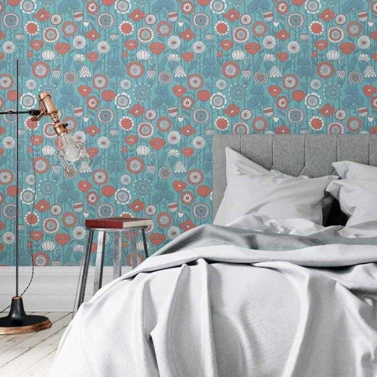 Papel de Parede Adesivo Flores em Linha Azul...