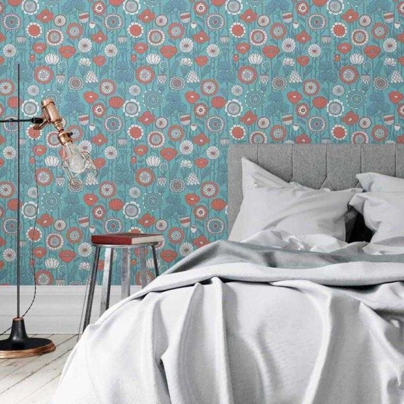 Papel de Parede Adesivo Flores em Linha Azul N05126