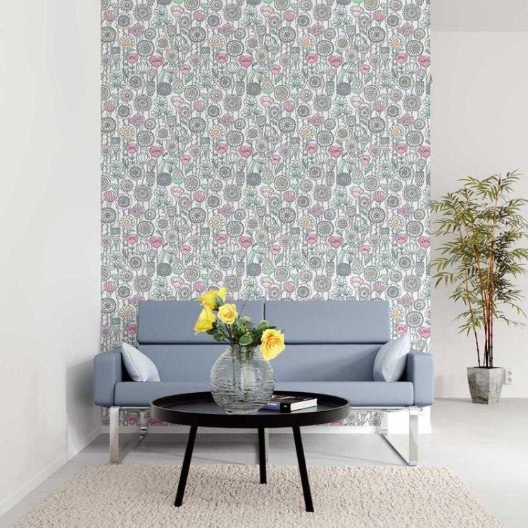 Papel de Parede Adesivo Flores em Linha...