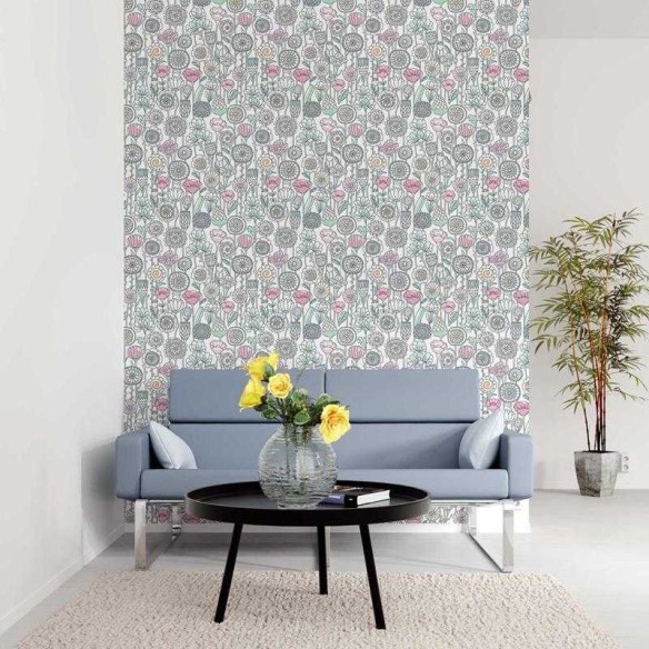 Papel de Parede Adesivo Flores em Linha Coloridas N05124