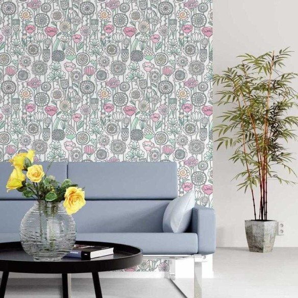 Papel de Parede Adesivo Flores em Linha Coloridas N05124