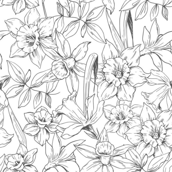 Papel de Parede Adesivo Flores em Preto e Branco N03099
