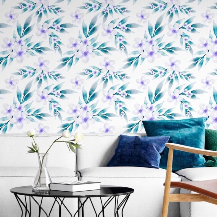 Papel de Parede Adesivo Flores Lilás em Fundo...