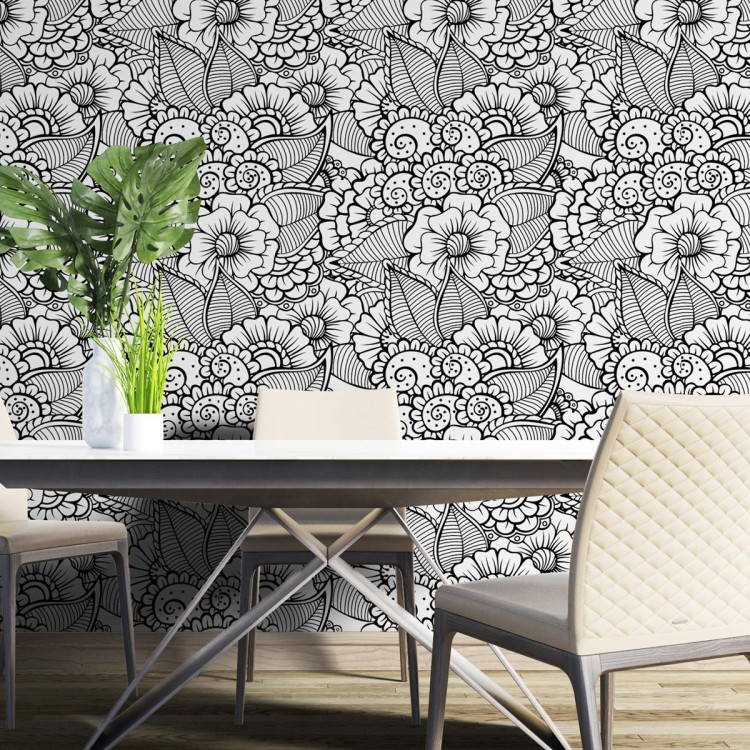 Papel de Parede Adesivo Flores para Colorir N04206