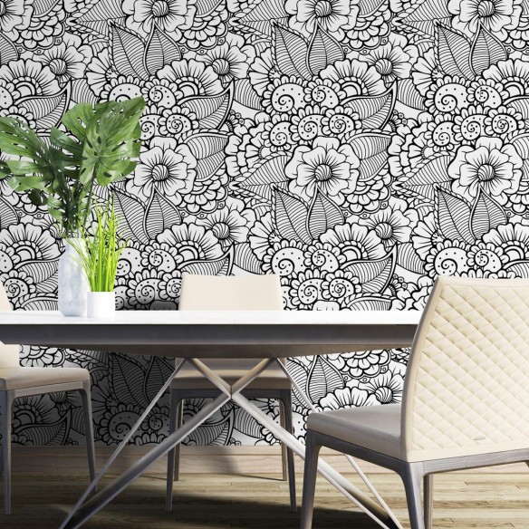 Papel de Parede Adesivo Flores para Colorir N04206