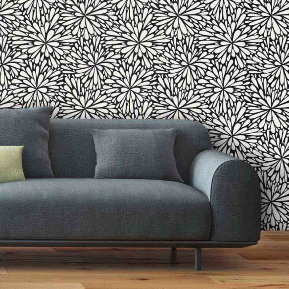 Papel de Parede Adesivo Flores Preto e Branco 231038