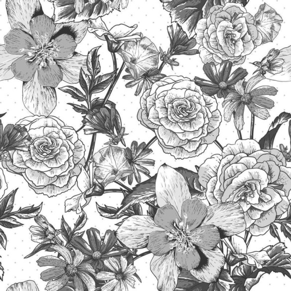 Papel de Parede Adesivo Flores Preto e Branco N04089