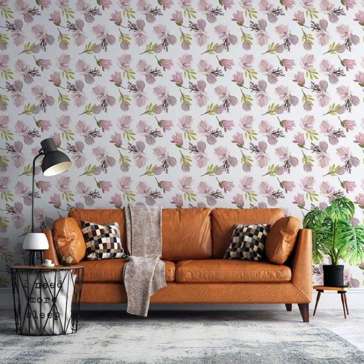 Papel de Parede Adesivo Flores Rosa Chá...