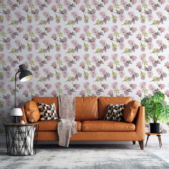 Papel de Parede Adesivo Flores Rosa Chá Aquarela N05082