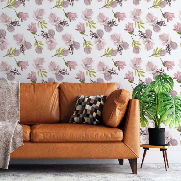 Papel de Parede Adesivo Flores Rosa Chá Aquarela N05082