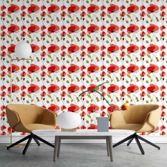 Papel de Parede Adesivo Flores Vermelhas N03098