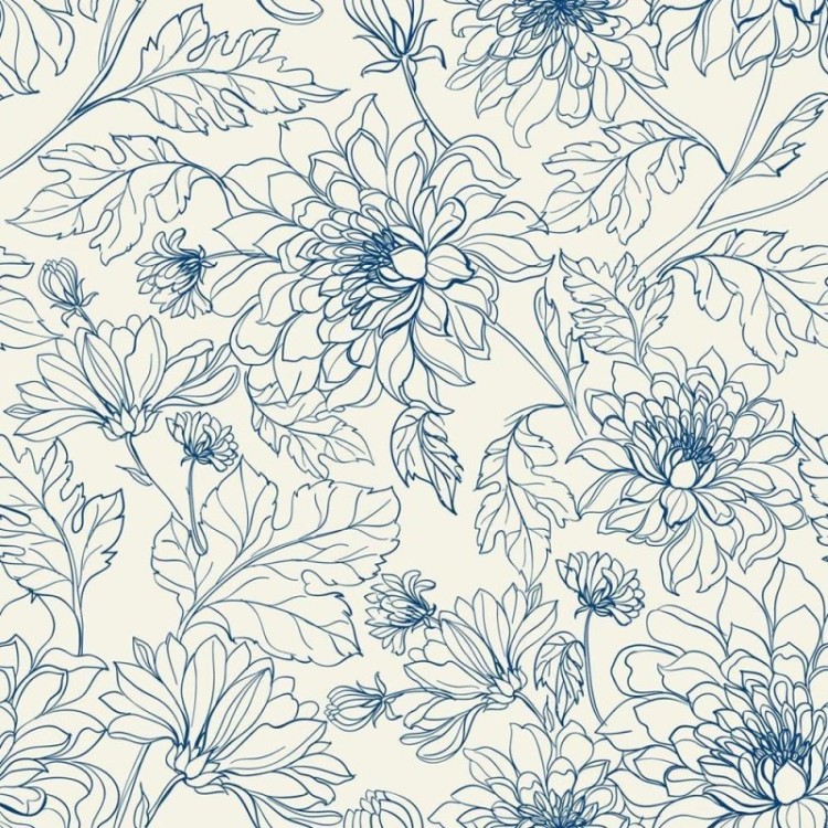 Papel de Parede Adesivo Flores Vintage Azul Off...