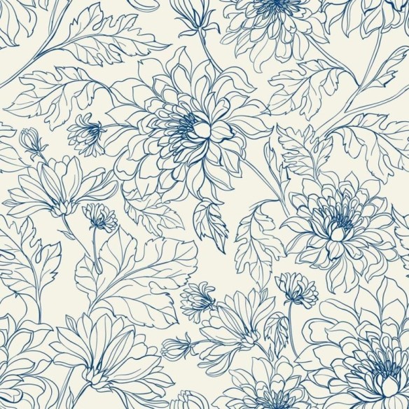 Papel de Parede Adesivo Flores Vintage Azul Off White N08008