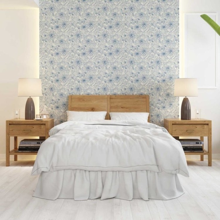 Papel de Parede Adesivo Flores Vintage Azul Off...