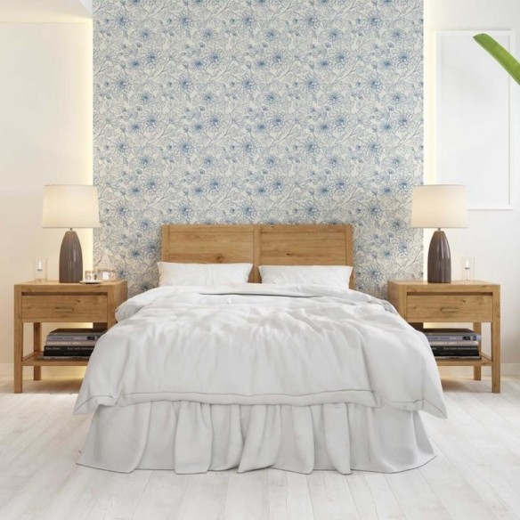 Papel de Parede Adesivo Flores Vintage Azul Off White N08008