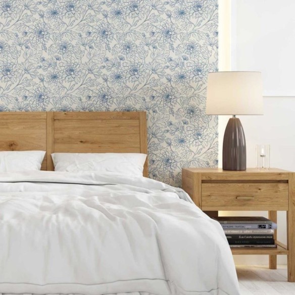 Papel de Parede Adesivo Flores Vintage Azul Off White N08008