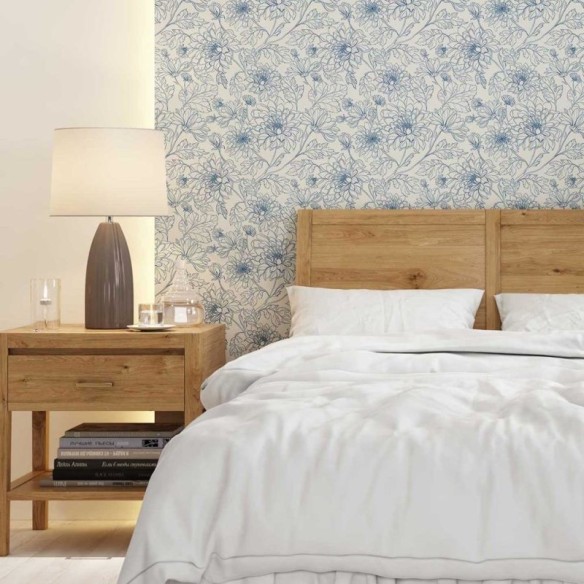 Papel de Parede Adesivo Flores Vintage Azul Off White N08008