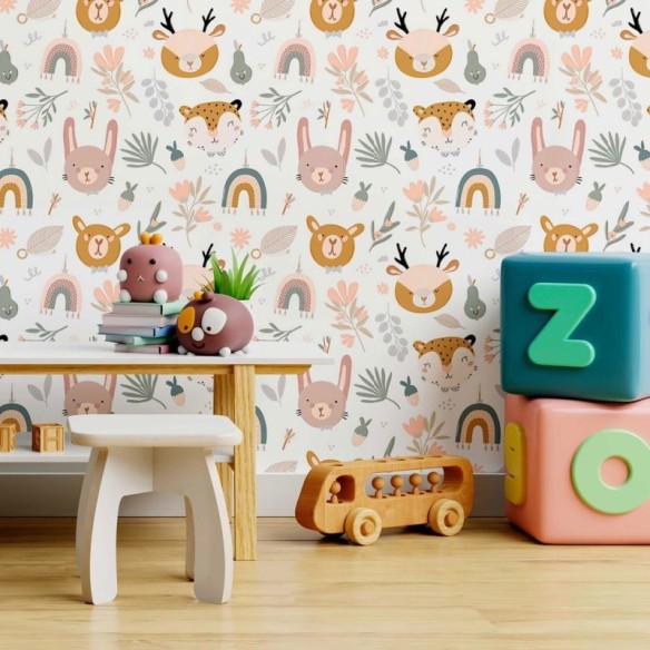 Papel de Parede Adesivo Floresta Infantil Boho N09045