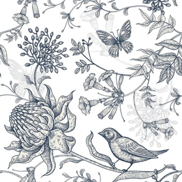 Papel de Parede Adesivo Floresta Nanquim N010113