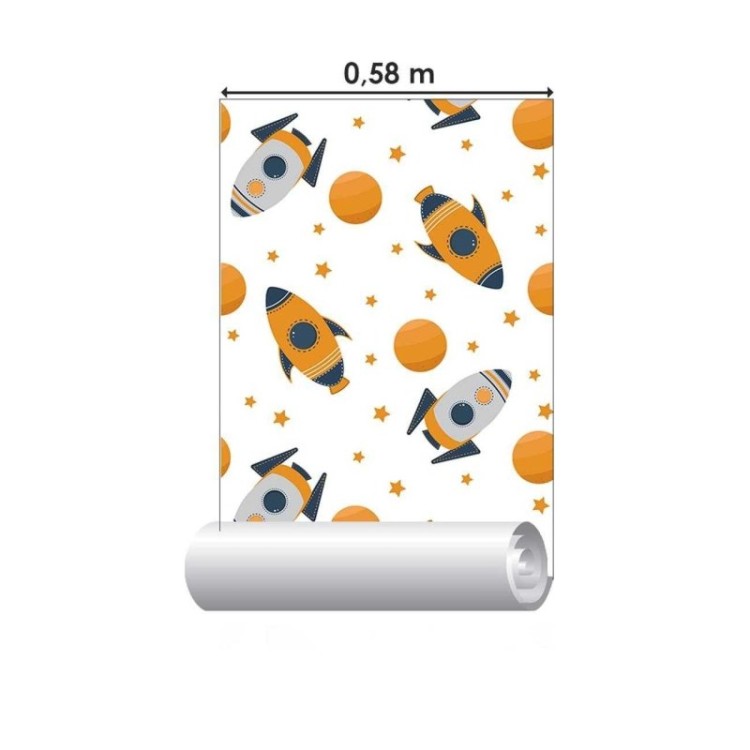 Papel de Parede Adesivo Foguete Espacial Azul...
