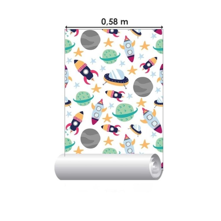 Papel de Parede Adesivo Foguetes e Planetas...