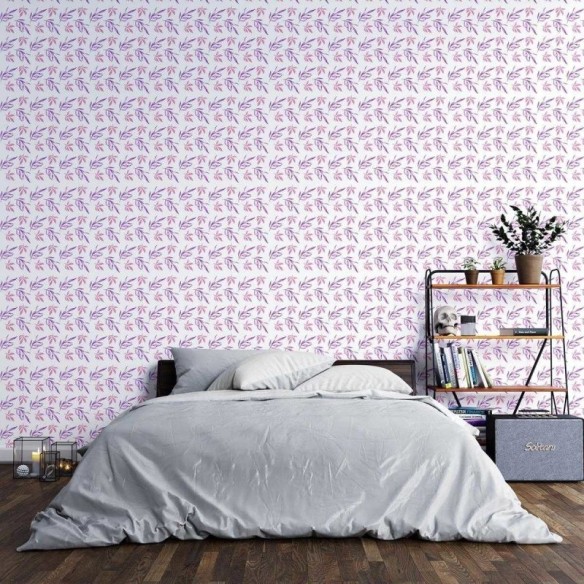 Papel de Parede Adesivo Folha Rosa e Lilás N03011