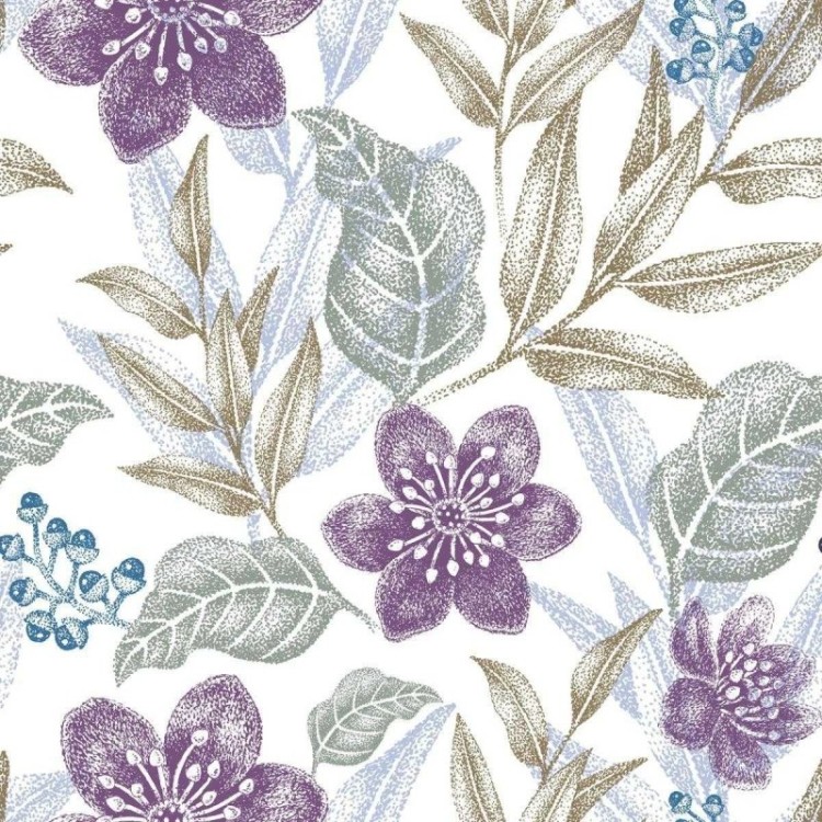 Papel de Parede Adesivo Folhagem e Flor Lilás...