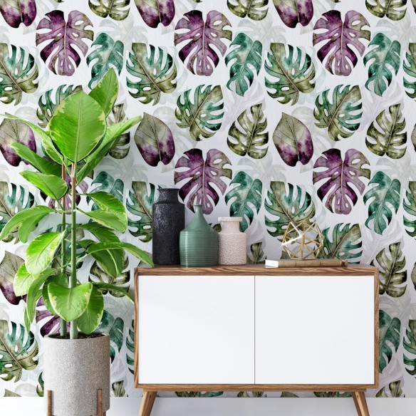 Papel de Parede Adesivo Folhagem Tropical Aquarela N04207