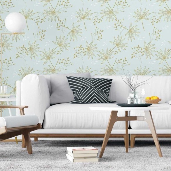 Papel de Parede Adesivo Folhagem Tropical Azul e Verde N04227