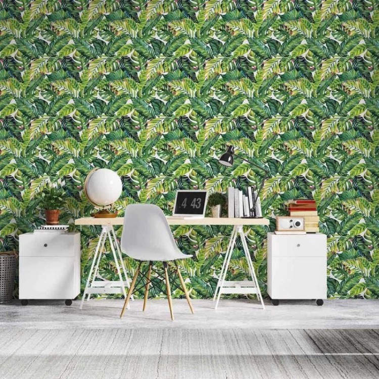 Papel de Parede Adesivo Folhagem Tropical N06003