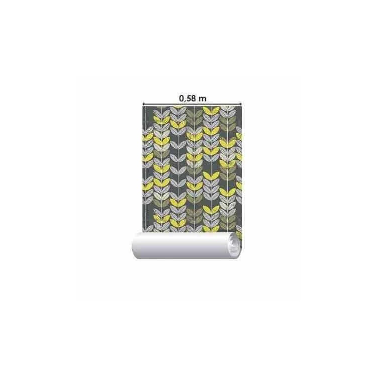 Papel de Parede Adesivo Folhas Amarelo e Branco...