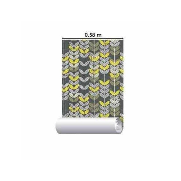 Papel de Parede Adesivo Folhas Amarelo e Branco 114464266