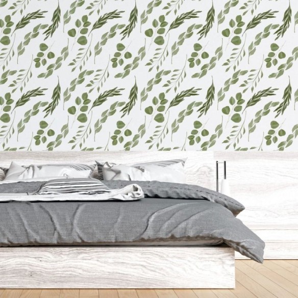 Papel de Parede Adesivo Folhas Aquarela N015072