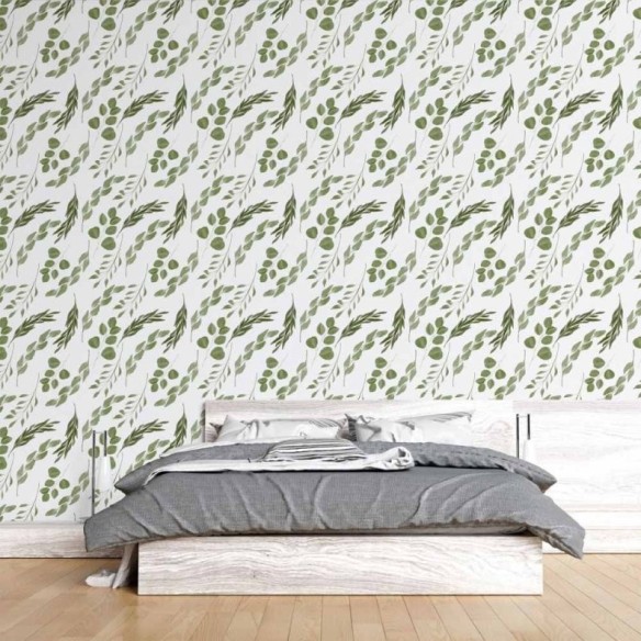 Papel de Parede Adesivo Folhas Aquarela N015072