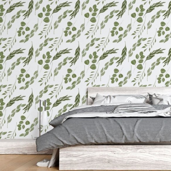 Papel de Parede Adesivo Folhas Aquarela N015072