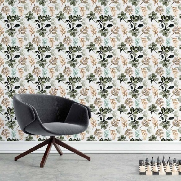 Papel de Parede Adesivo Folhas Aquarela N015200