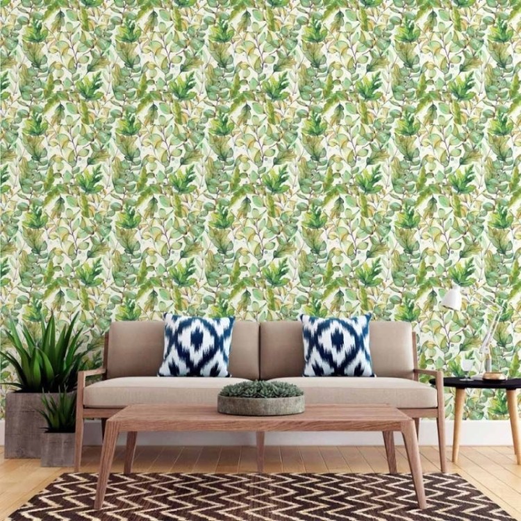 Papel de Parede Adesivo Folhas Aquarela N015201