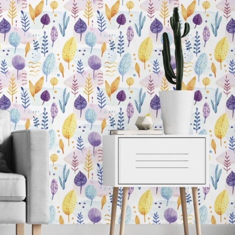 Papel de Parede Adesivo Folhas Aquarela N019046